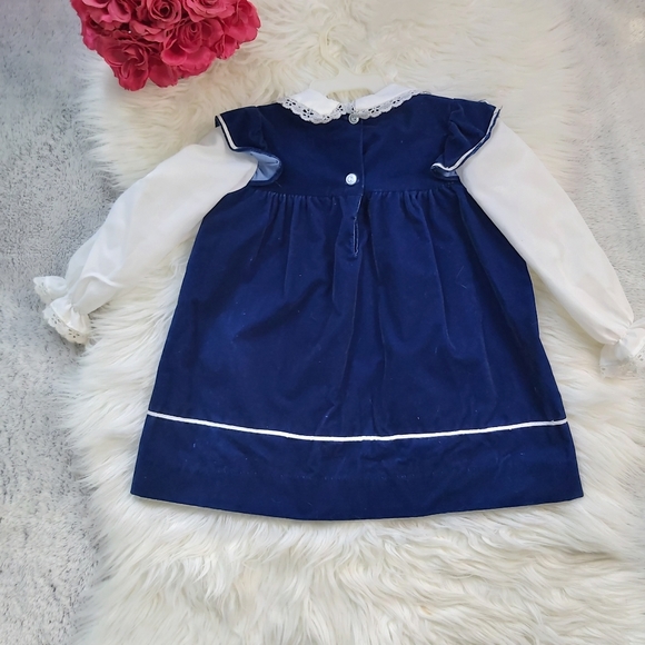Vintage 24m  Blue Velvet Peter Pan Collar Dresss - Picture 6 of 8